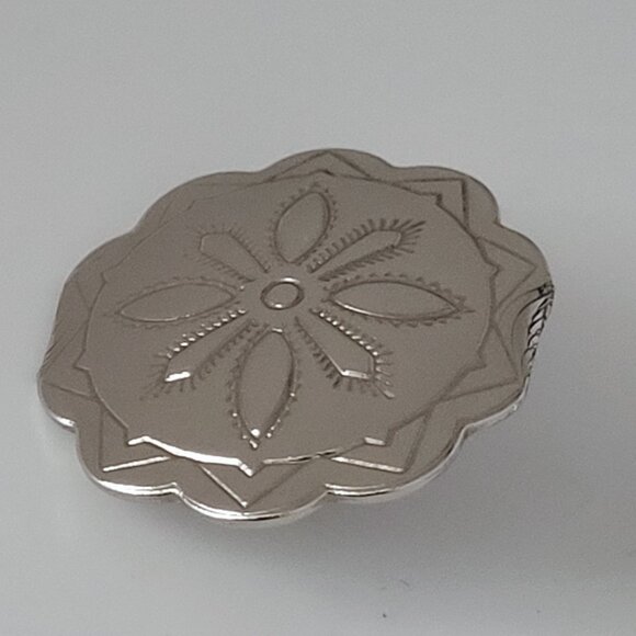 Shiny Chrome Plated Concho Detailed Earrings Pierced 1" - Picture 4 of 5